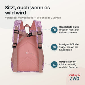 Kinderrucksack Blumenfuchs – gepolsterte Schultergurte und verstellbarer Brustgurt