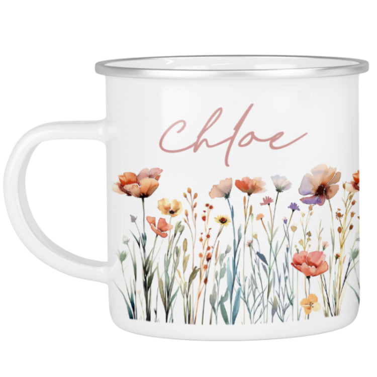 Personalisierte Emailletasse Blumen 4