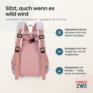 Kinderrucksack Blumentraum – gepolsterte Schultergurte und verstellbarer Brustgurt