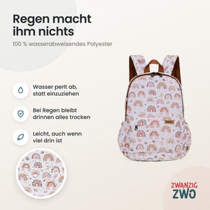 Kinderrucksack boho rainbow – wasserabweisendes Polyester in Nahaufnahme