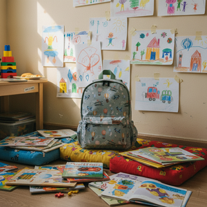 Kinderrucksack Himmelstiere in der Leseecke eines Kindergartens