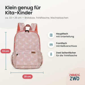 Kinderrucksack cuty unicorn – Maße ca. 33 × 25 cm mit Hauptfach, Frontfach und Seitenfächern