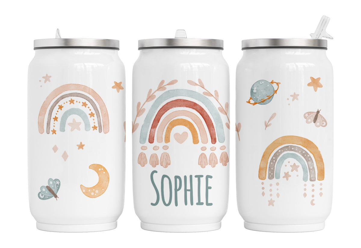 Personalisierte Thermo-Edelstahl Trinkdose  Boho rainbow mint