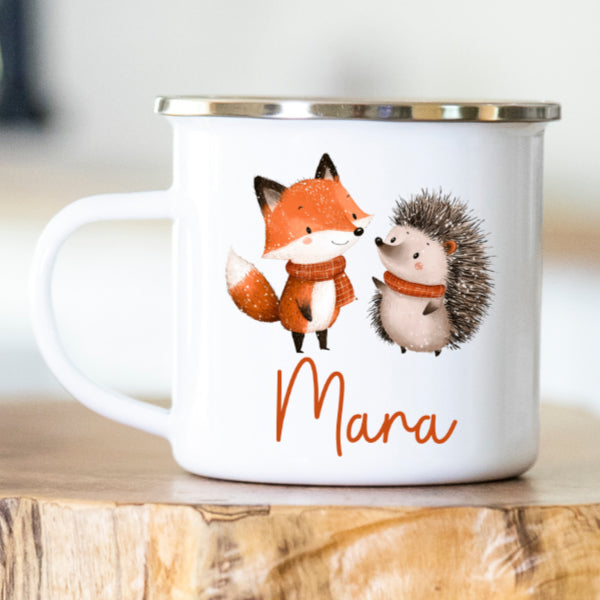 Personalisierte Emailletasse 415 Winterfreunde