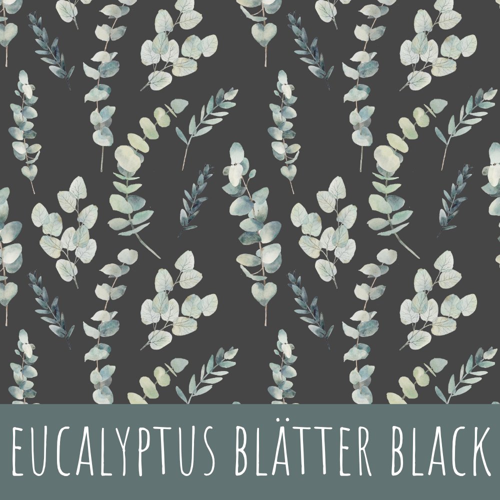 Eukalyptus Blätter schwarz Bio Rip-Jersey 49cm Stoffreste 15,3/m