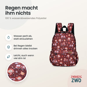 Kinderrucksack Feuerwehr Löwe – wasserabweisendes Polyester in Nahaufnahme