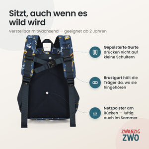 Kinderrucksack kleine Baustelle – gepolsterte Schultergurte und verstellbarer Brustgurt