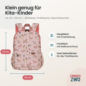 Kinderrucksack little pony – Maße ca. 33 × 25 cm mit Hauptfach, Frontfach und Seitenfächern