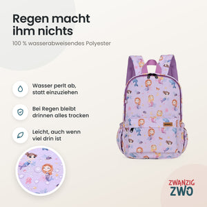 Kinderrucksack Meerjungfrau – wasserabweisendes Polyester in Nahaufnahme