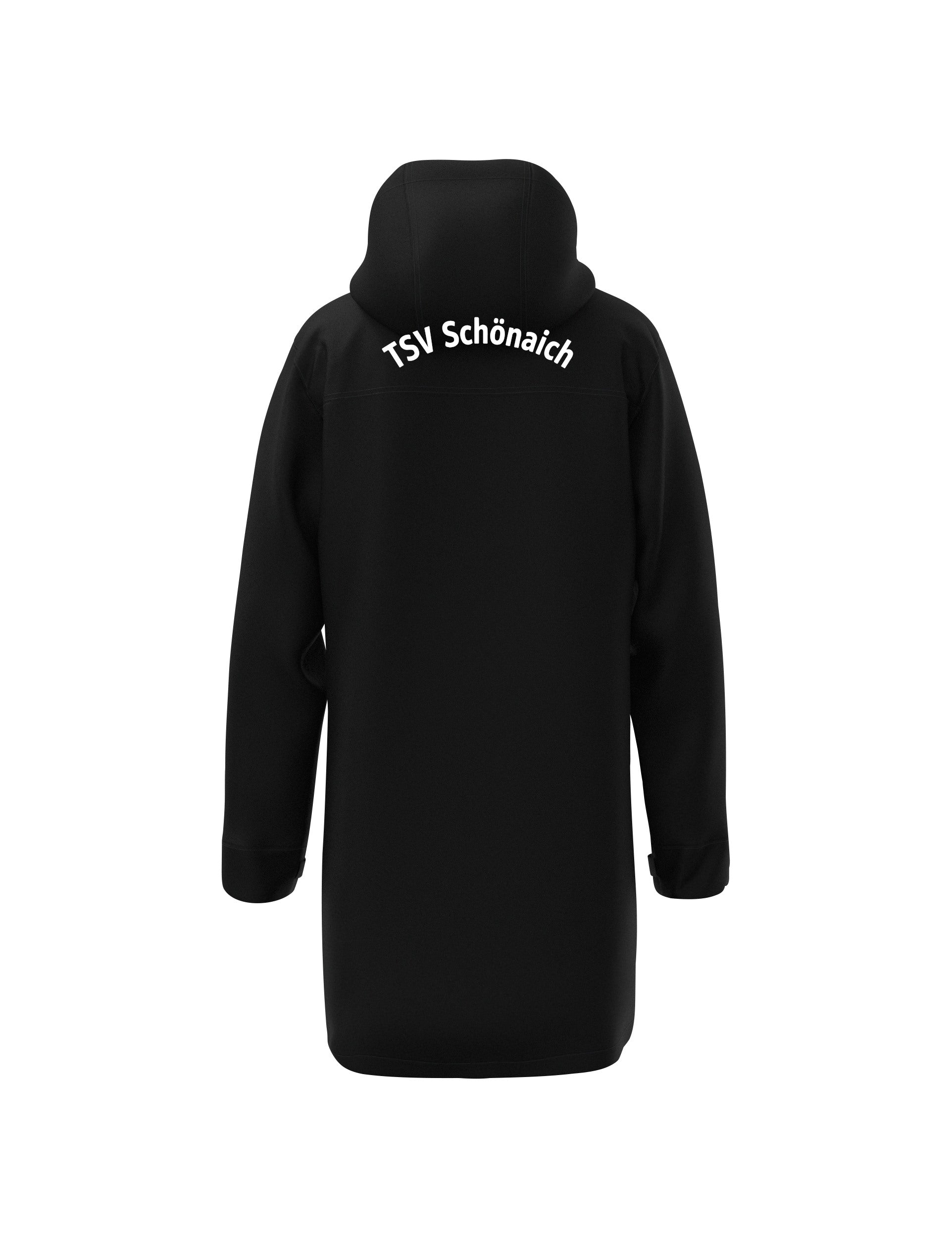Rückseite der schwarzen Stadionjacke mit Schriftzug TSV Schönaich