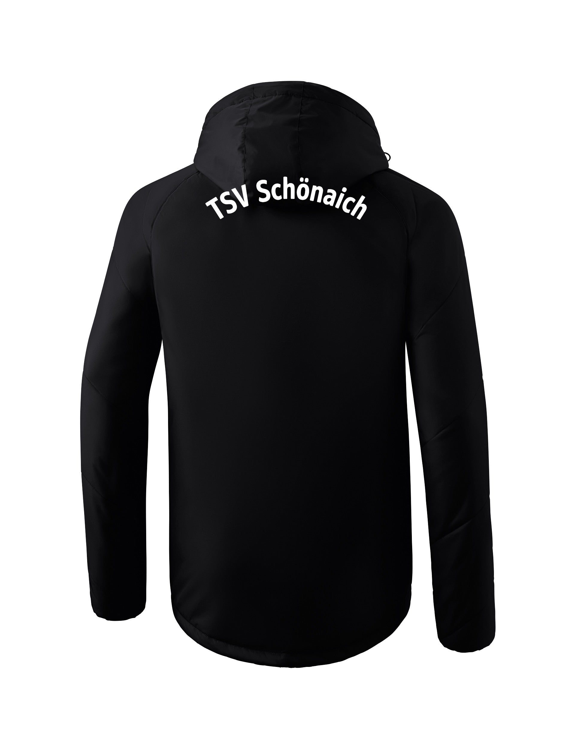 Rückseite der schwarzen Winterjacke mit Schriftzug TSV Schönaich