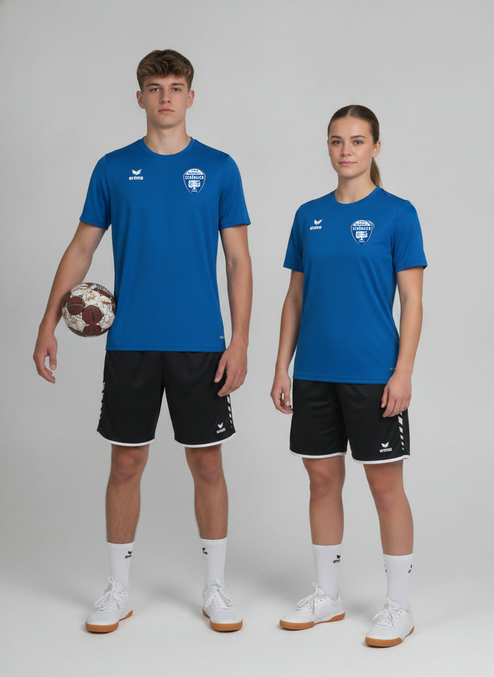Zwei Handballspieler im blauen Trikot des TSV Schönaich