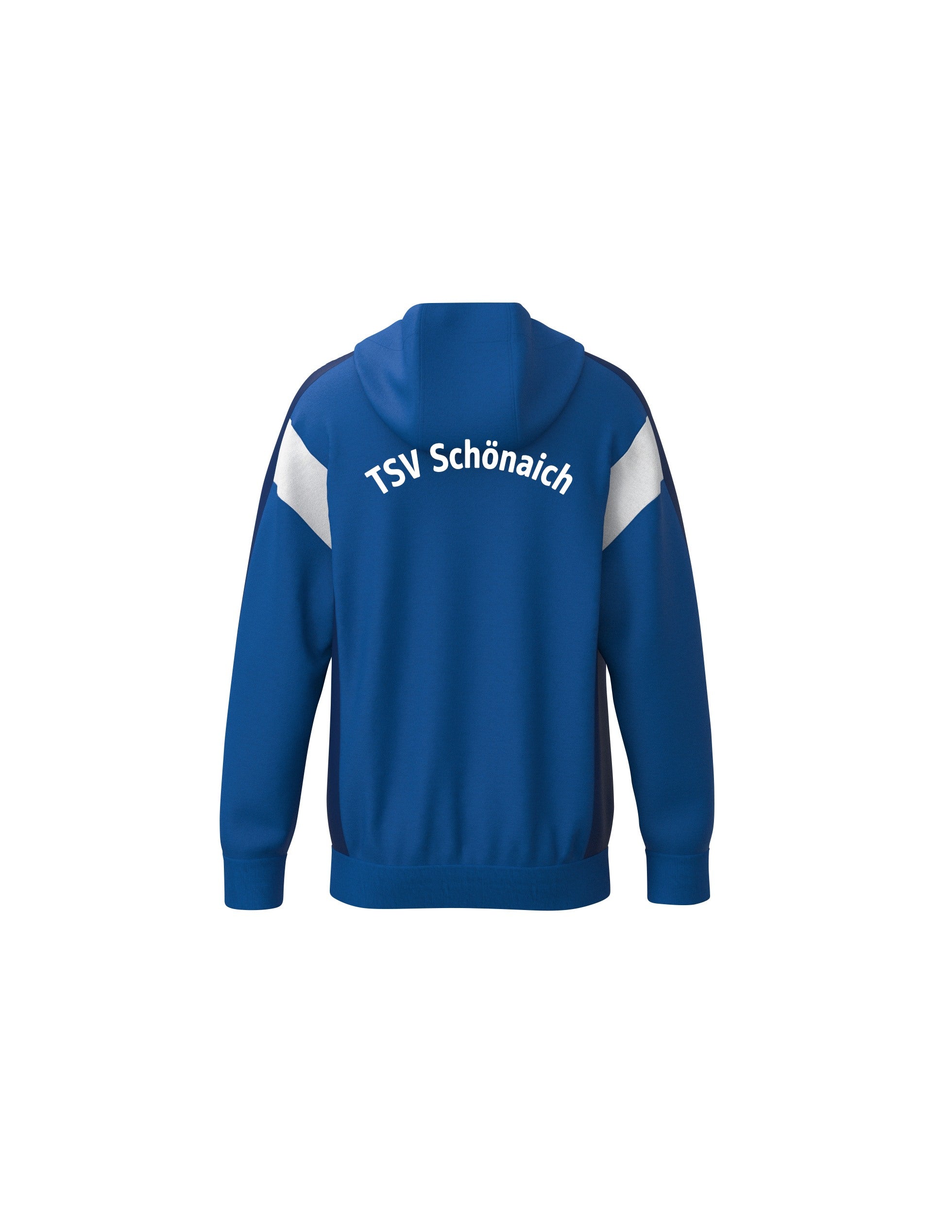 Rückseite der Kapuzenjacke Celebrate 125 mit Schriftzug TSV Schönaich