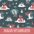 Dragon sky darkgreen Baumwolle