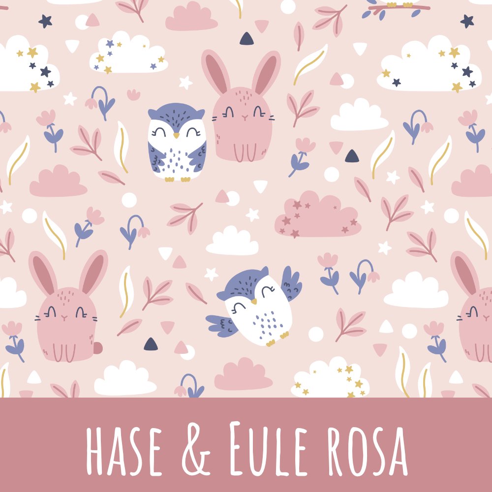 Hase und eule rosa Baumwolle
