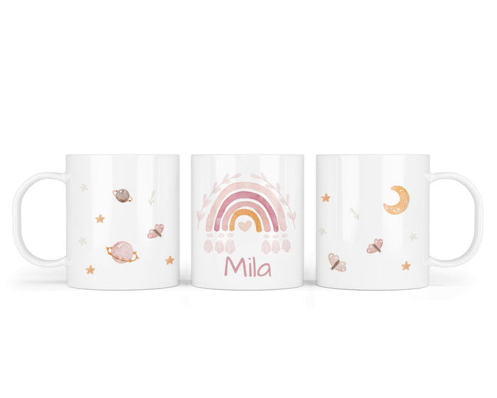 Kunststofftasse 03.boho rainbow rosa