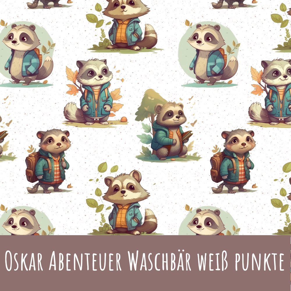 Oskar abenteuer waschbär punkte weiß Bio Jersey - Mamikes