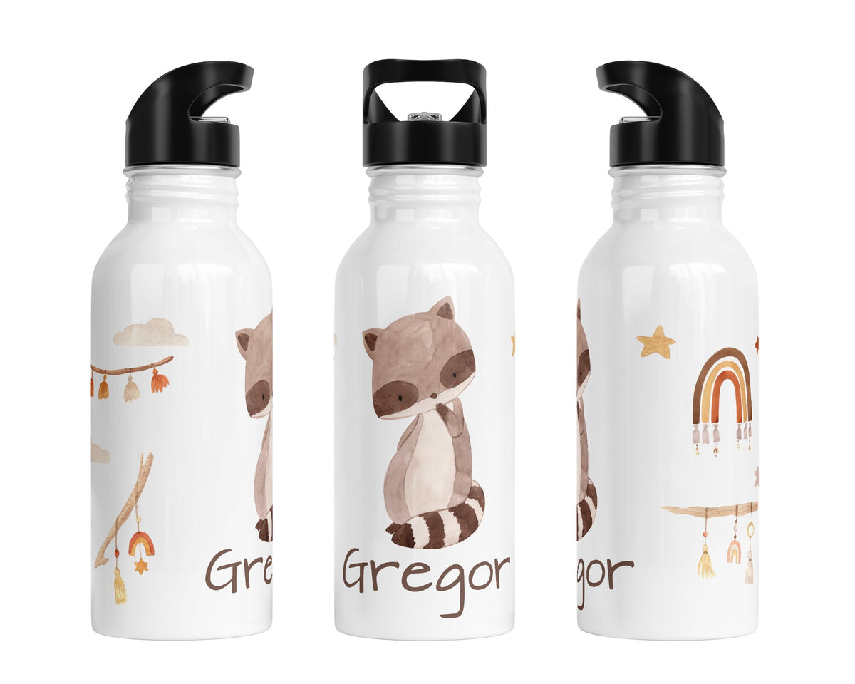 Personalisierte Edelstahl Trinkflasche 32.Waschbär