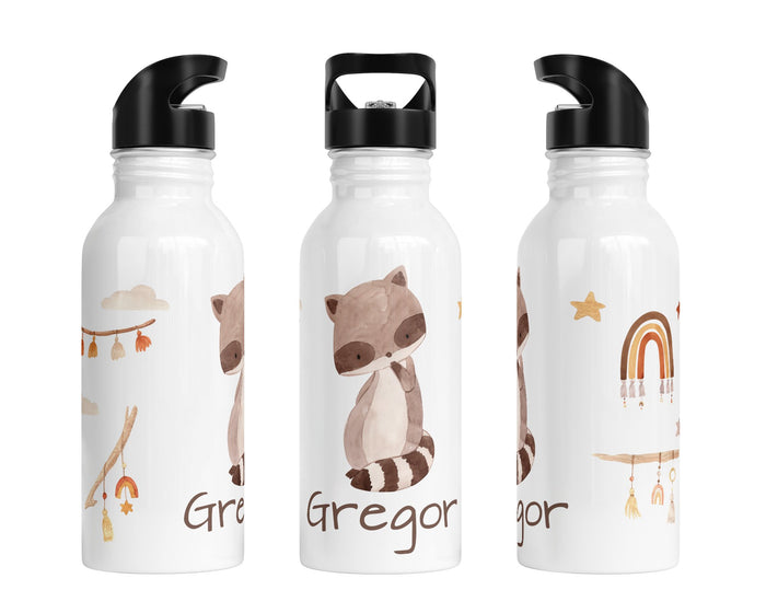 Personalisierte Edelstahl Trinkflasche 32.Waschbär