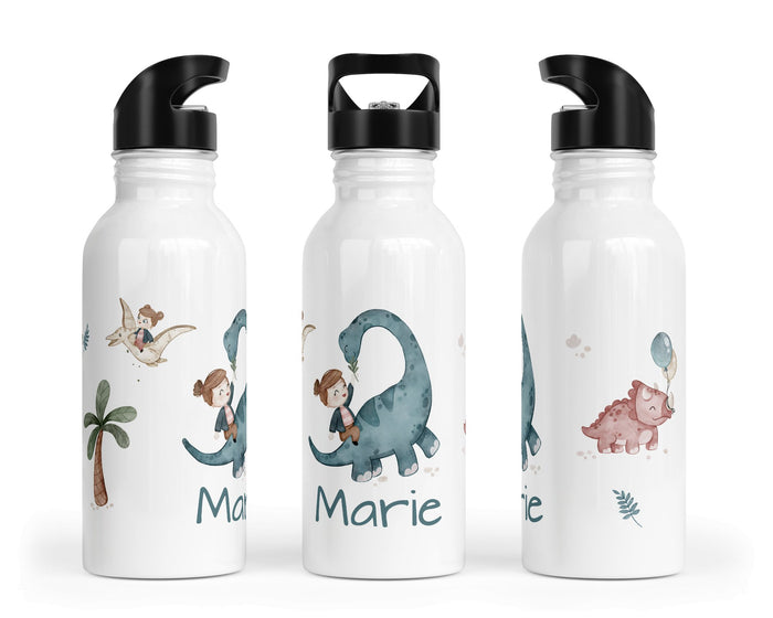Personalisierte Edelstahl Trinkflasche 43.Dinoreiterin