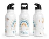 Personalisierte Edelstahl Trinkflasche 4.boho rainbow blau - Mamikes