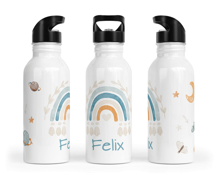 Personalisierte Edelstahl Trinkflasche 4.boho rainbow blau