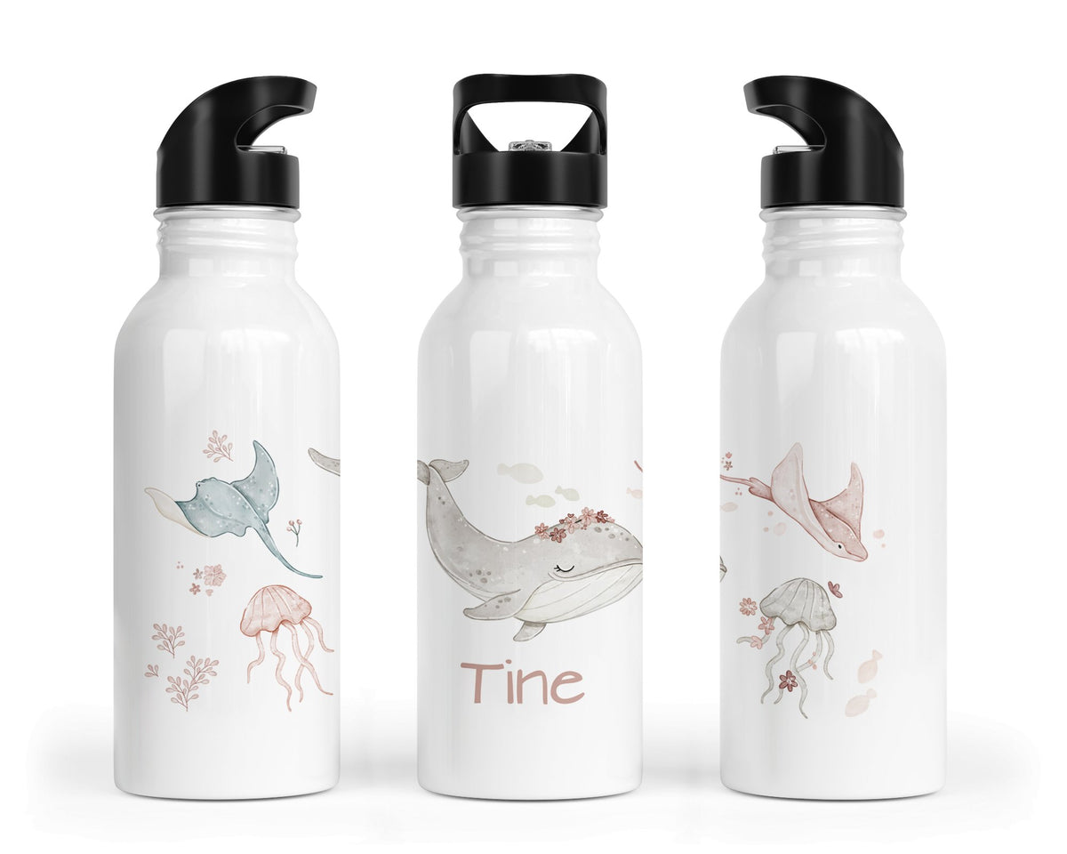 Personalisierte Edelstahl Trinkflasche 90. Blumen Wal
