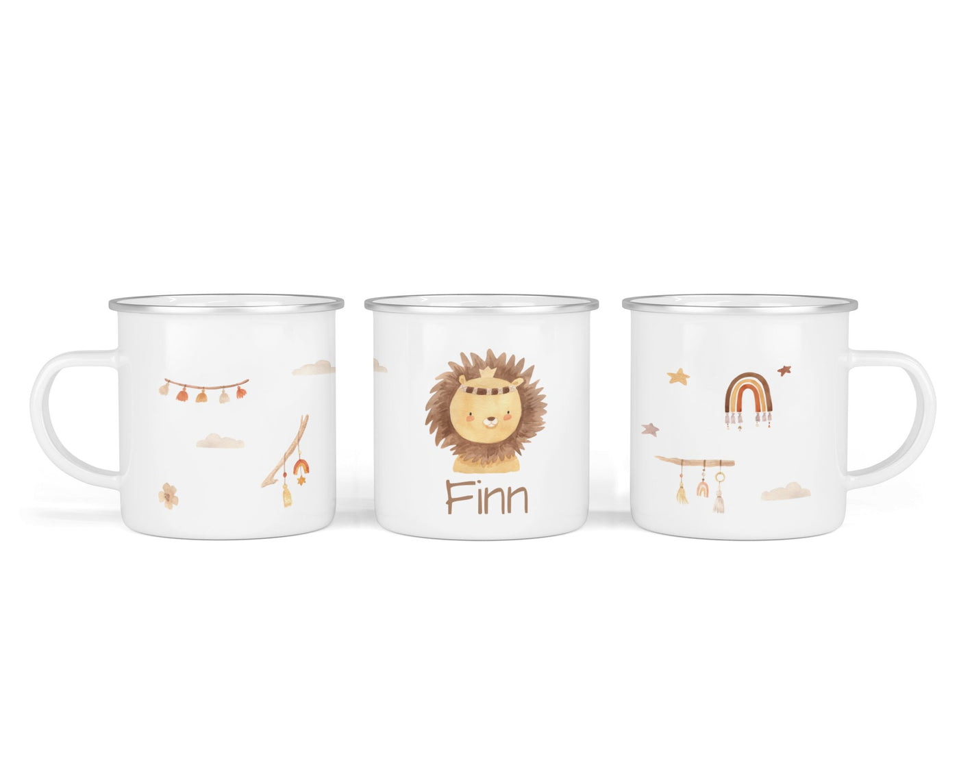 Personalisierte Emaille-Tasse ‚Löwe' mit Namen von zwanzigzwo – 300 ml Kinderbecher