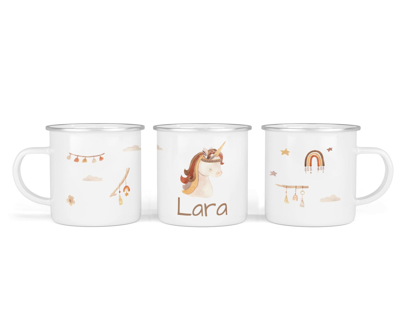 Personalisierte Emaille-Tasse ‚Einhorn' mit Namen von zwanzigzwo – 300 ml Kinderbecher