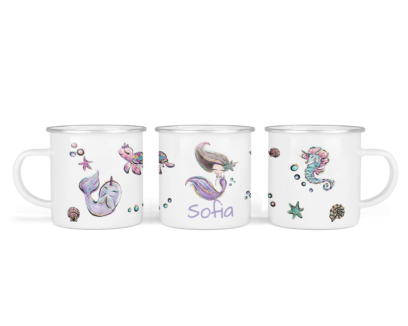 Personalisierte Emaille-Tasse ‚mermaids' mit Namen von zwanzigzwo – 300 ml Kinderbecher