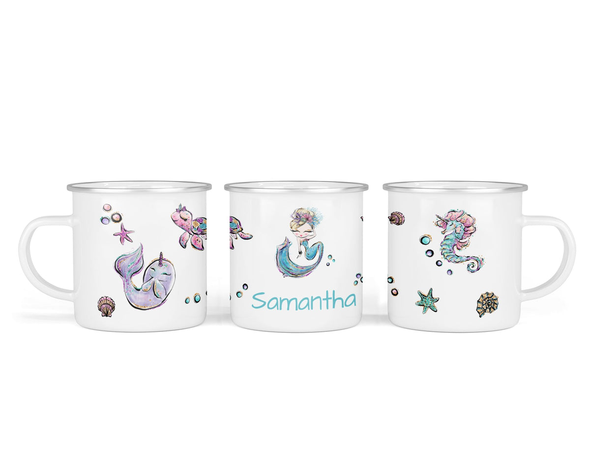 Personalisierte Emailletasse 16.mermaids 2