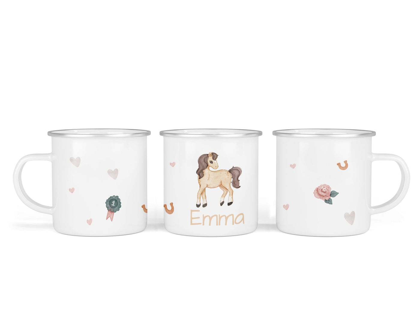 Personalisierte Emaille-Tasse ‚Pferd' mit Namen von zwanzigzwo – 300 ml Kinderbecher