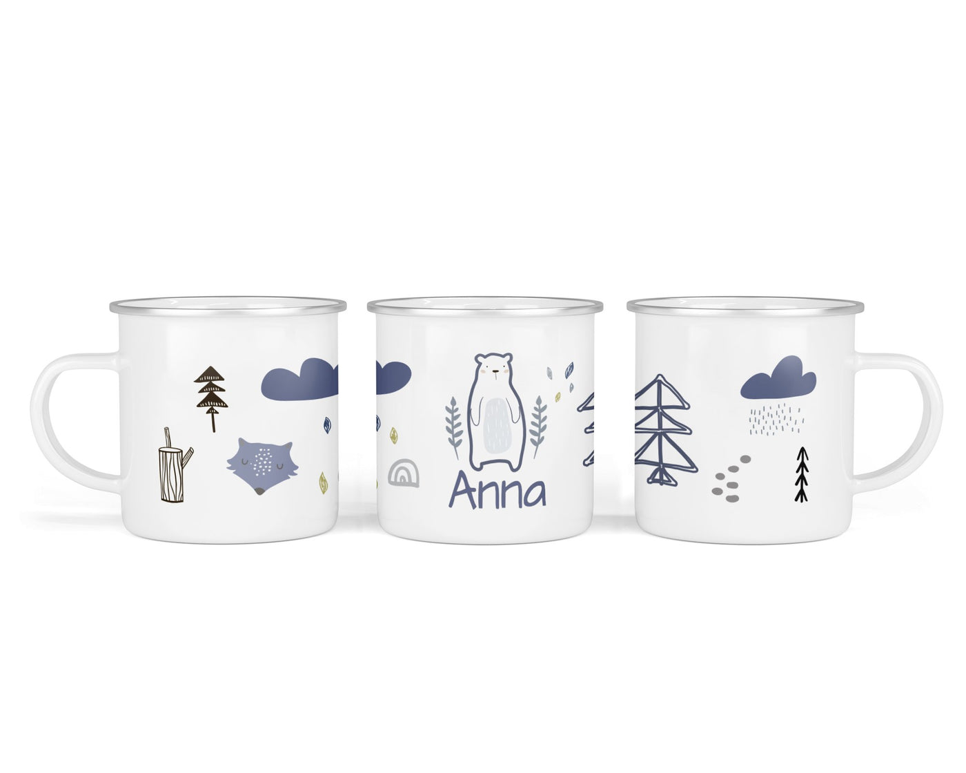 Personalisierte Emaille-Tasse ‚Wald Bär' mit Namen von zwanzigzwo – 300 ml Kinderbecher