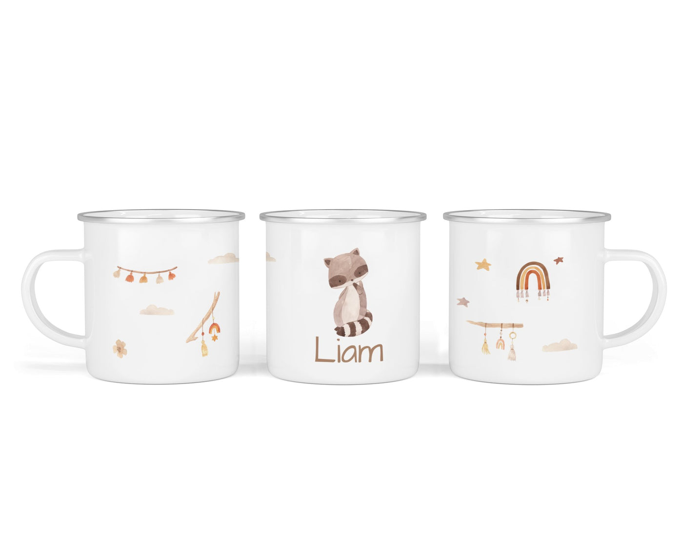 Personalisierte Emaille-Tasse ‚Waschbär' mit Namen von zwanzigzwo – 300 ml Kinderbecher