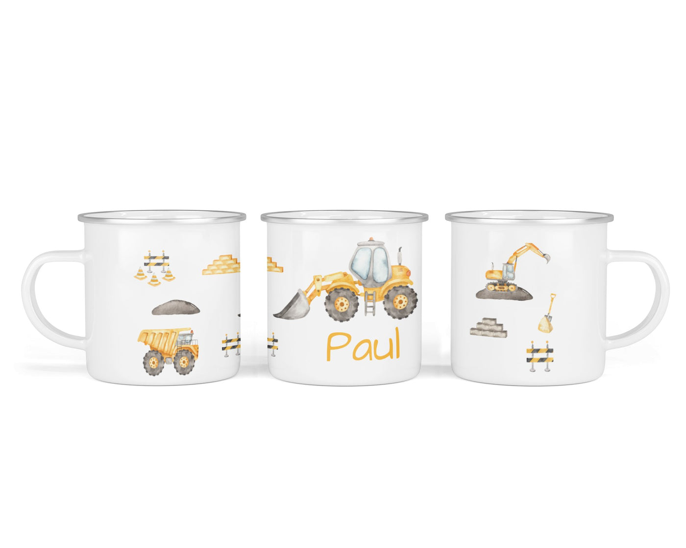 Personalisierte Emaille-Tasse ‚Baustelle' mit Namen von zwanzigzwo – 300 ml Kinderbecher