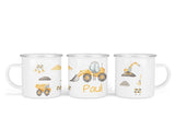 Personalisierte Emaille-Tasse ‚Baustelle' mit Namen von zwanzigzwo – 300 ml Kinderbecher