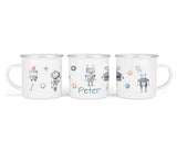 Personalisierte Emaille-Tasse ‚robo kids' mit Namen von zwanzigzwo – 300 ml Kinderbecher