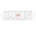 Personalisierte Emailletasse 3.boho rainbow rosa