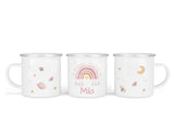 Personalisierte Emaille-Tasse ‚boho rainbow rosa' mit Namen von zwanzigzwo – 300 ml