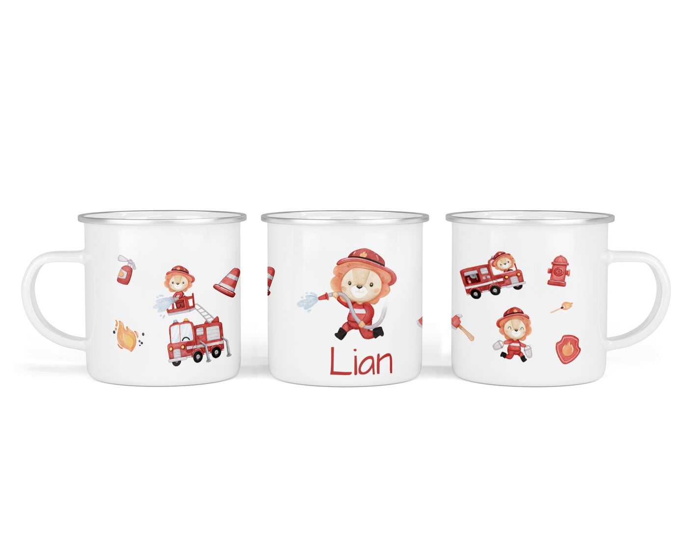 Personalisierte Emaille-Tasse ‚Feuerwehr' mit Namen von zwanzigzwo – 300 ml Kinderbecher
