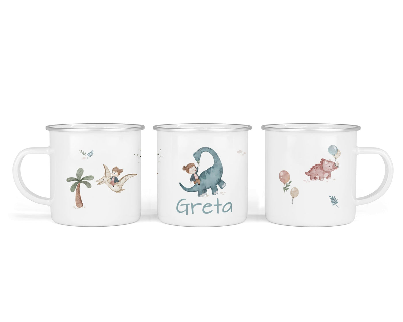 Personalisierte Emaille-Tasse ‚Dinoreiterin' mit Namen von zwanzigzwo – 300 ml