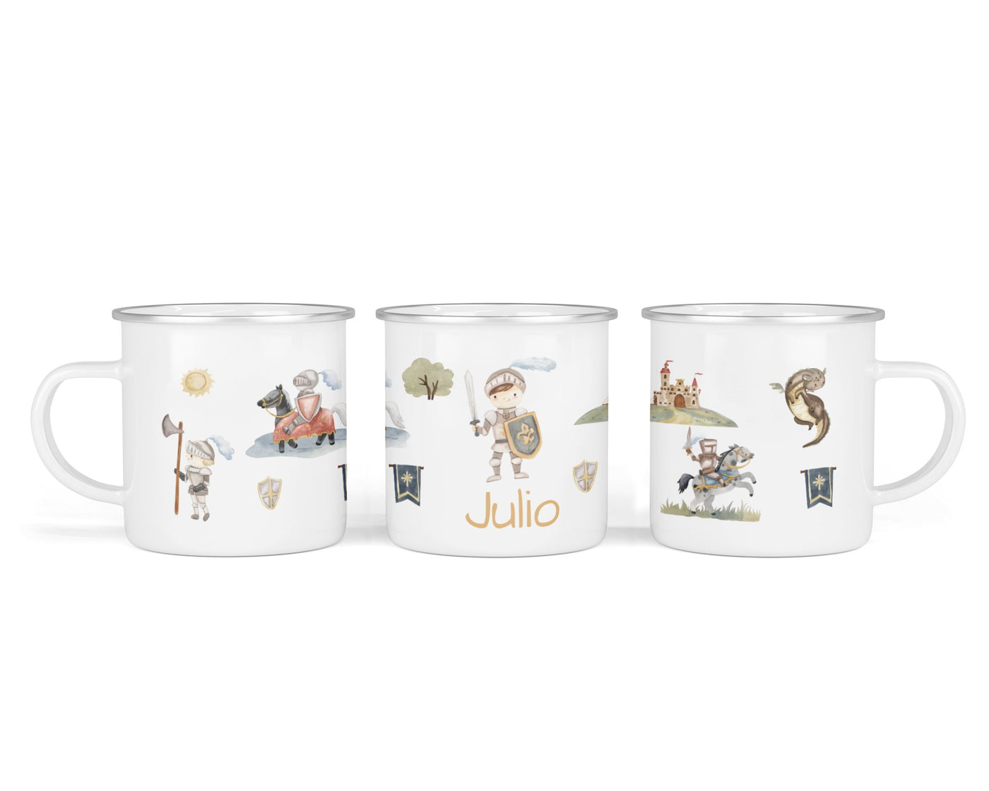 Personalisierte Emaille-Tasse ‚Ritter' mit Namen von zwanzigzwo – 300 ml Kinderbecher