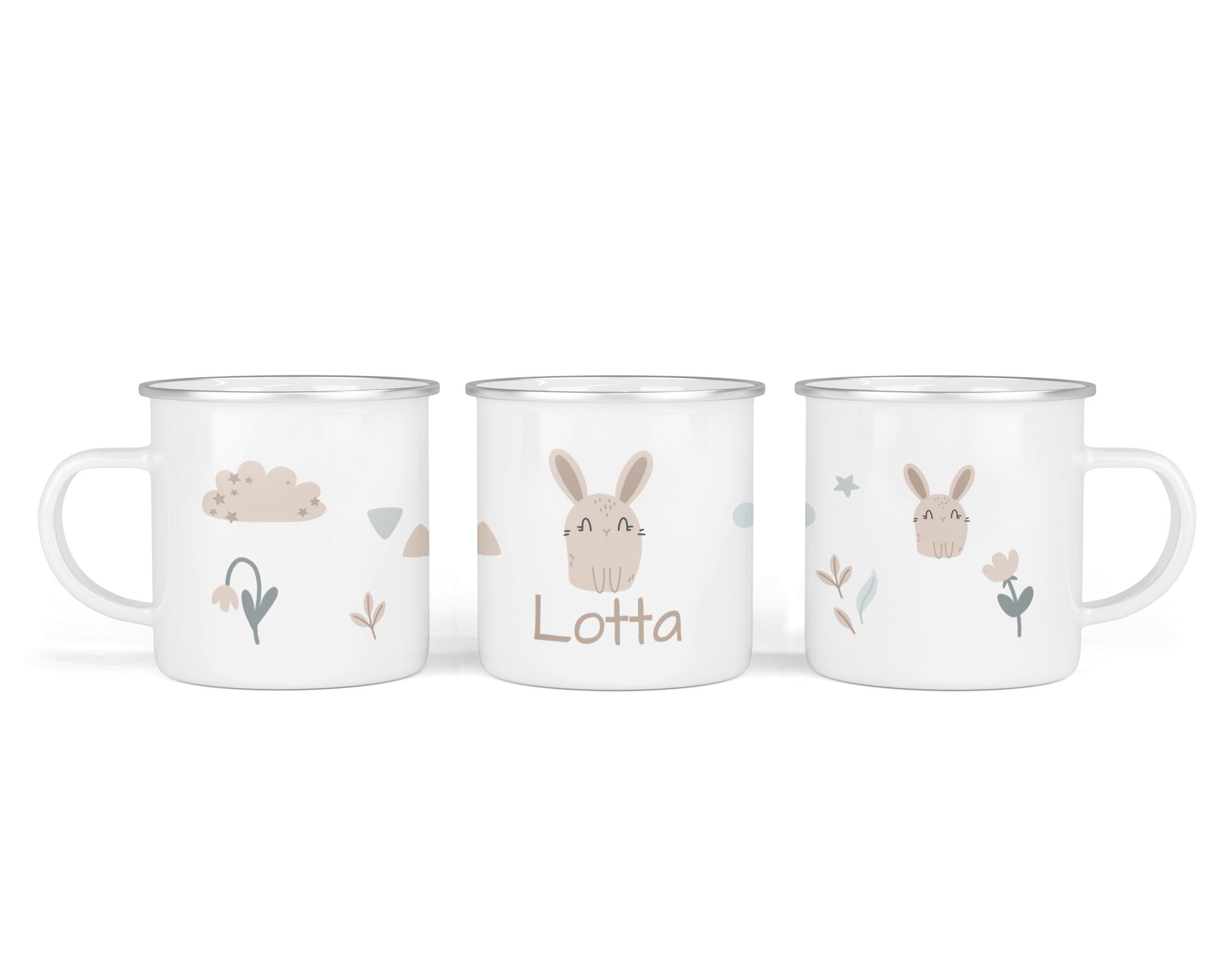 Personalisierte Emailletasse 57.Hasen Garten - Mamikes