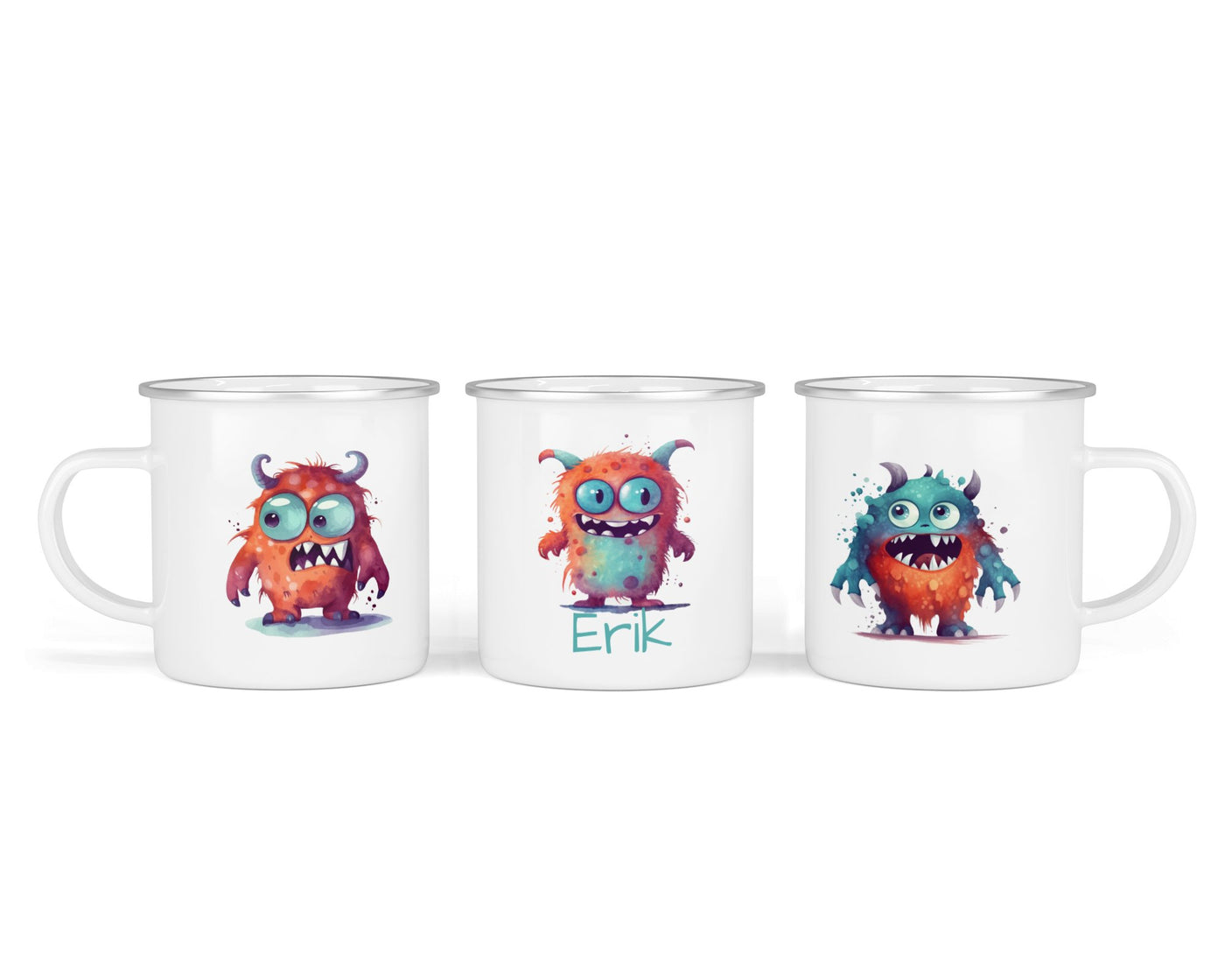 Personalisierte Emaille-Tasse ‚Monster' mit Namen von zwanzigzwo – 300 ml Kinderbecher