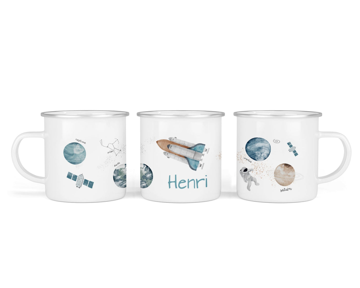 Personalisierte Emaille-Tasse ‚Raketen' mit Namen von zwanzigzwo – 300 ml Kinderbecher