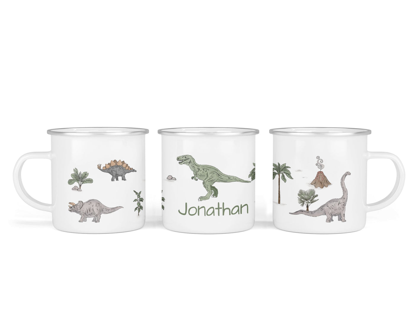 Personalisierte Emaille-Tasse ‚Dino Park' mit Namen von zwanzigzwo – 300 ml Kinderbecher