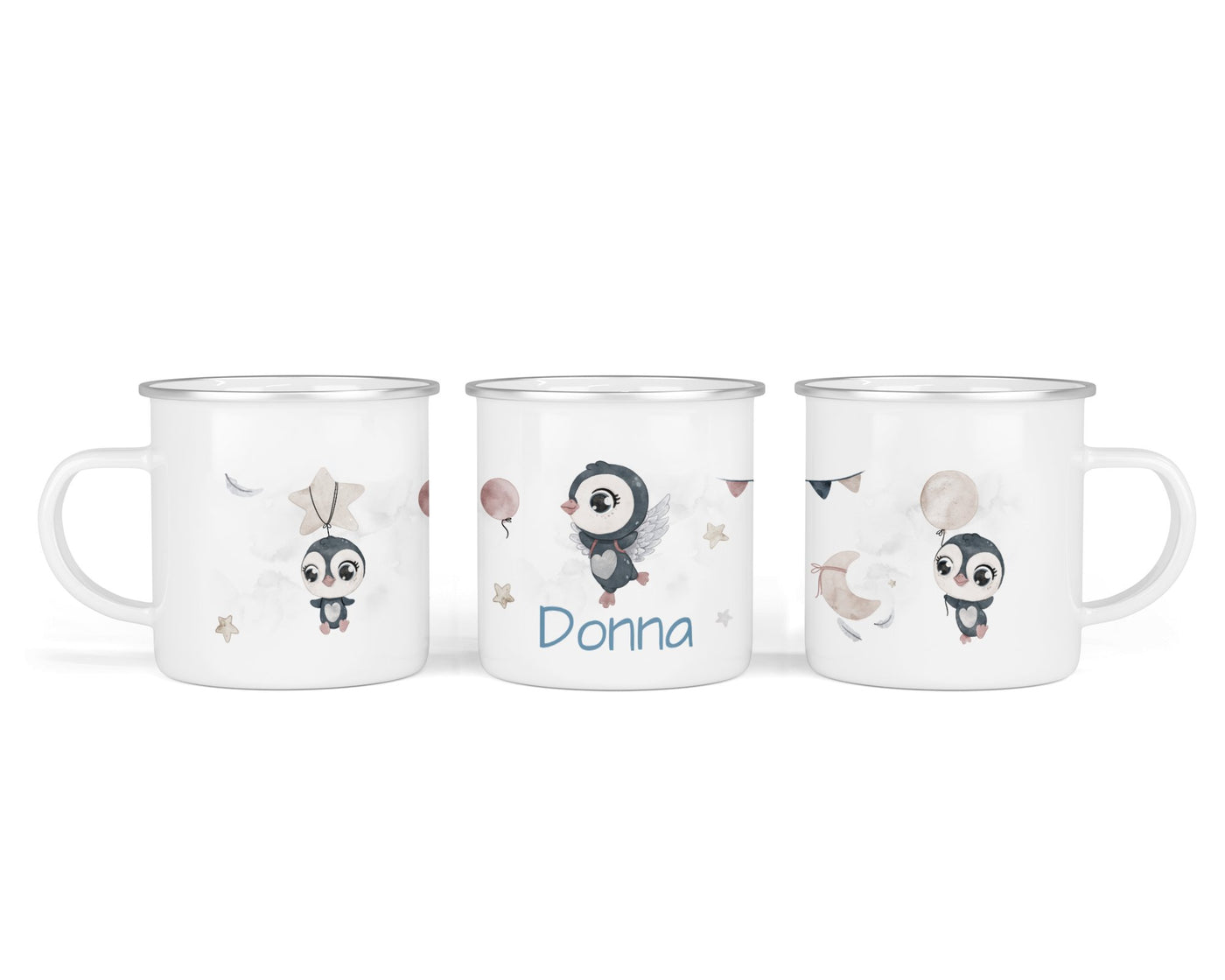 Personalisierte Emaille-Tasse ‚Pinguin' mit Namen von zwanzigzwo – 300 ml Kinderbecher