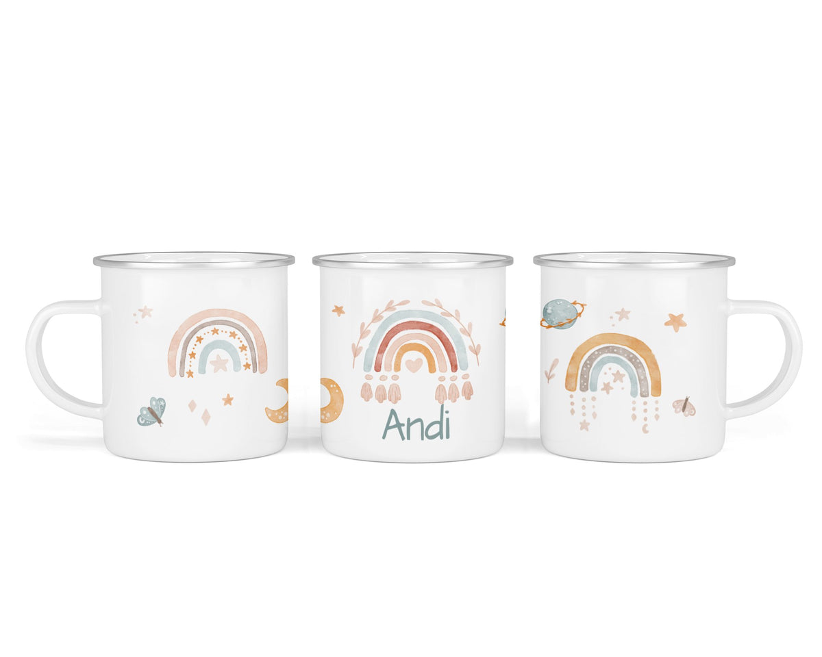 Personalisierte Emailletasse 72. Boho rainbow mint