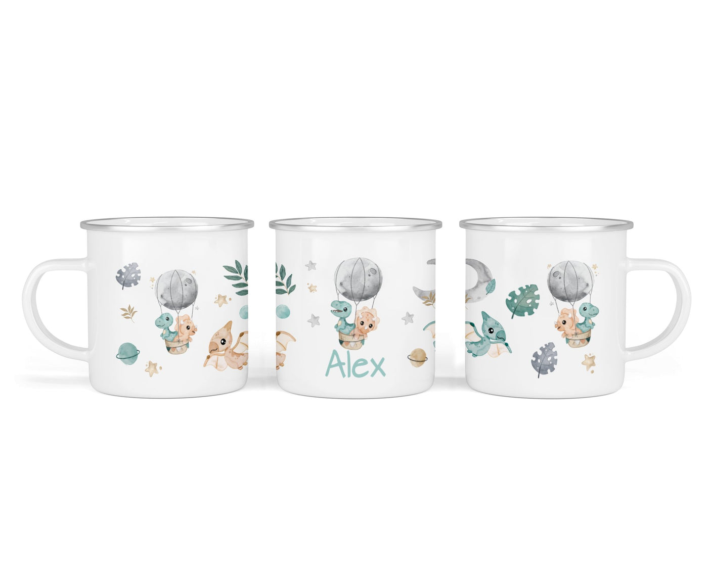 Personalisierte Emailletasse 74. Dino Moon - Mamikes