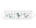 Personalisierte Emailletasse 75. Dinosause